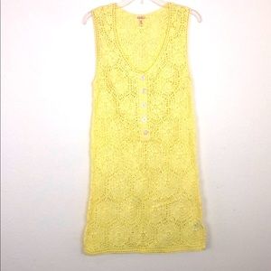 FREE PEOPLE Yellow Beach Cover Up Crochet Dress Size Medium